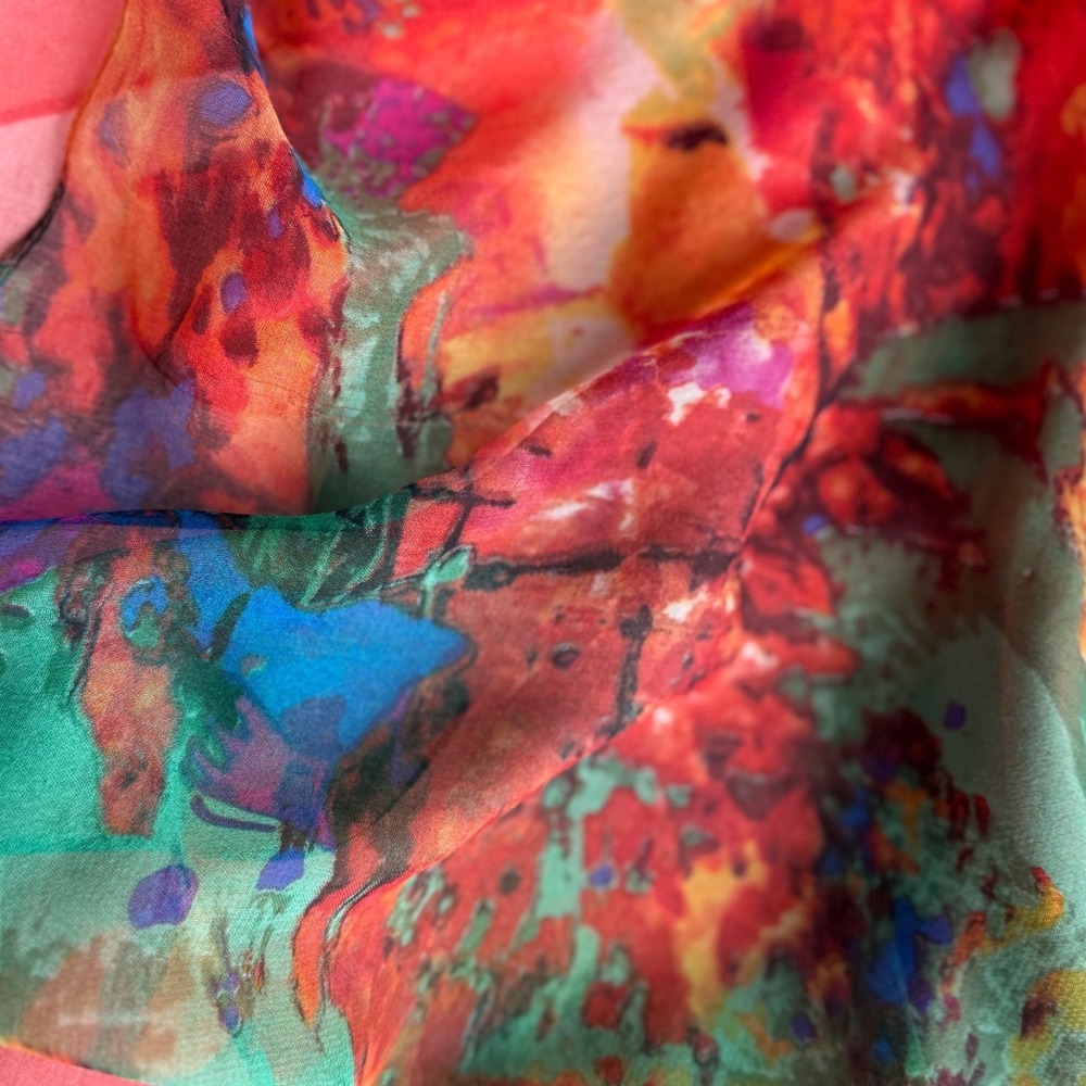 Unbranded Abstract Print Sheer Rectangular Scarf Red Multi Accessory - Picture 2 of 11